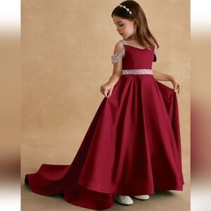 Elegant Burgundy Kids Azazie Jodi Christmas Dress with Glitter Straps